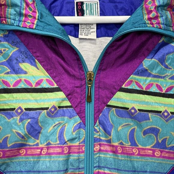 VTG Bolo Spirit Windbreaker Jacket Womens L Retro Colorful Full Zip Floral 80's - Picture 6 of 15